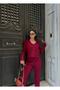 Dgn's Swe Button Detailed Cardigan-Blouse-Pants 3 Piece Set - 4