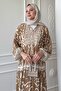 Curved Spiral Pattern Camel Viscose Dress - 3
