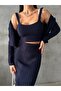 Dgn's London Button-Detail Slit Skirt-Cardigan-Blouse 3-Piece Set - 2