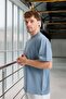 Two Thread Fabric Cotton Crew Neck Basic Oversize Men's T-Shirt - Cold Blue - 3