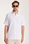 Relax Fit Oversize Cotton Linen Effect Striped Special Design Men's Shirt - 4