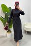 Women's Hijab Clothing Side Tie Detailed Skirt Shirt Set Melaj Fabric-Black