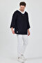 V-Neck 4/3 Sleeve White Piping Oversize T-Shirt Drop Shoulder - 7
