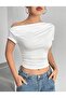 New Product Women's Off Shoulder Pleated Detailed Viscose Blouse (Not Crop) 0029 - 2