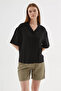 Short Sleeve Linen Shirt Black - 2