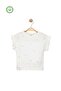 Girl's Ruffle Sleeve Stone Detailed 100% Cotton Ecru T-Shirt