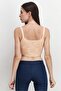 Women V-neck Sleeveless Ribbed Crop Top, Peach - 3
