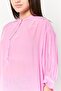 Women Band Collar 3/4 Sleeves Plain Top, Pink - 3