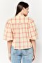 Women Band Collar Trumpet Sleeves Plaid Blouse, Multicolor - 4