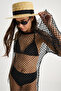 Women's Beige Black Banded Straw Cone Hat 14514 60801009