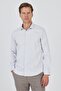 Men's White-Grey Long Sleeve Striped Pattern Italian Collar Flexible Slim Fit Shirt 1004250 - 3