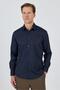 Navy Blue Hard Collar Pocketless Gabardine Long Sleeve Slim Fit Flexible Shirt 1004250234