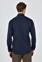 Navy Blue Hard Collar Pocketless Gabardine Long Sleeve Slim Fit Flexible Shirt 1004250234 - 5