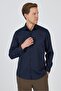 Navy Blue Hard Collar Pocketless Gabardine Long Sleeve Slim Fit Flexible Shirt 1004250234 - 3