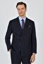 Men's Dark Navy Blue Swallow Collar Plain Double Breasted Flexible Slim Fit Suit 1001250172