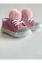 Girl's Pink Glittery Pompom Sneakers |   Shiny Surface Laced Casual Model - 2