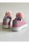 Girl's Pink Glittery Pompom Sneakers |   Shiny Surface Laced Casual Model - 6
