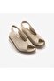 Women's 4cm Rubber Sole Slingback Leather Beige Wedge Heeled Sandals 107616 - 3