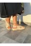 Elina Velcro Detailed Beige Cross Women's Sandals - 3