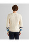 Men's Cream Relaxed Fit Crew Neck Color Block Knit Sweater - 2