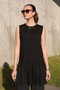 Pleated Sleeveless Combed Cotton Underwear Tunic Black 4776