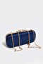 Navy Blue Satin Gold Clamshell Clutch Evening Dress Bag