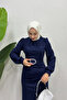 Scuba Seçil Detailed Hijab Dress in Navy Blue - 2