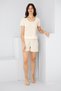 Cream Colored Pointel Openwork/Hole Knitted Shorts Suit7892 - 3