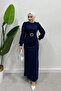 Scuba Seçil Detailed Hijab Dress in Navy Blue - 3