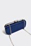 Navy Blue Satin Silver Cover Clutch Evening Dress Bag