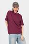 Claret Red Shoulder Text Printed 100% Cotton Oversize T-Shirt 2150-30m