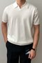 Men's White Placket Short Sleeve Polo Neck Knitwear T-Shirt - 5