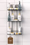 Adhesive 3 Tier Black Bathroom Shelf – Stainless Metal Shampoo Holder 2 Washcloth Hangers |   Installation Without Drilling