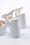 P-105 White Cross Thick Heeled Women's Sandals - 4