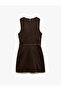 Sleeveless Crew Neck Belt Detail Pocket Cotton Mini Denim Dress - 4