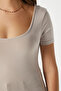 Women Favor Lux Touch Soft Texture U-Neck Beige Blouse - 2