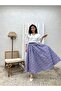 Indigo Blue-Lilac Floral Poplin Flared Skirt - 4