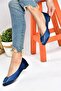 P726776304 Navy Blue Satin Fabric Women's Ballerinas - 5