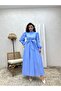Hijab Baby Blue Big Bow Poplin Flared Dress - 4