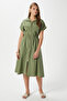 Women's Hilda Khaki Zippered Waist Elastic Pocket Dress - 4