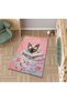 Lina Collection Cat Reading a Book in Pastel Tones Detailed Woven Base Decorative Carpet Lina68