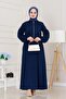 Zippered Pocket Gilet Dress-Navy Blue