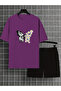 Unisex Papatyakelebek Design Printed Tshirt Tracksuit Set