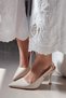 Saint Gold Metal Buckle Detailed Pointed Toe Back Open Stiletto Evening Dress Heeled Women's Shoes