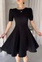 Women's Crew Neck Princess Short Sleeve Skirt Flounce Short Dress Black - 2