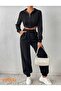 (2 Pcs) Jogger Sweatpants Set Black-Gray Elastic Leg High Waist Sweatpants - 5