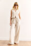 Women's Stone Accessory Top and Bottom Linen Content Suit Tkm-19000383 - 5