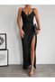 Women's Strappy Double Breasted Collar Slit Crepe Dress - 2