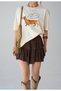 Women's Ecru Crew Neck Animal Figured T-Shirt