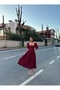 Square Neck Balloon Sleeve Pleated Midi Dress - 6